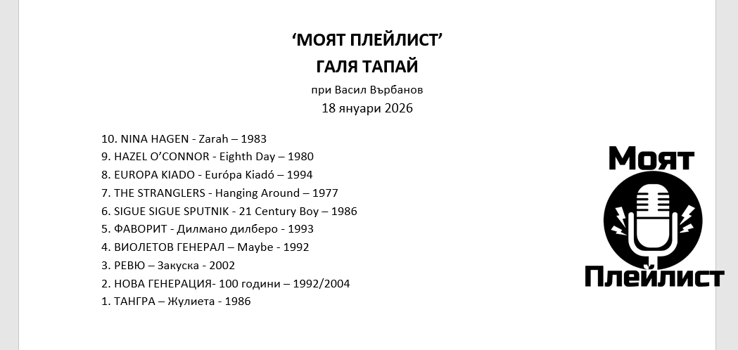 Плейлист на Галя Тапай